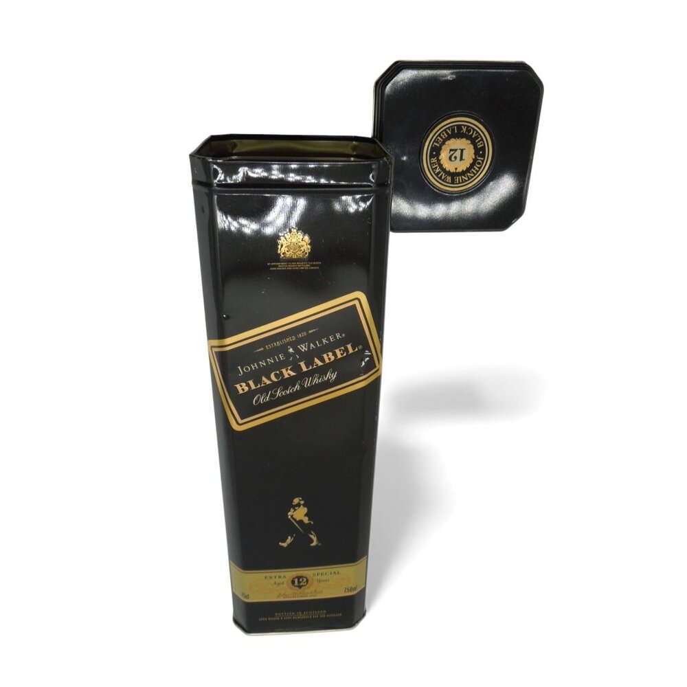 JOHNNIE WALKER Black Label 12-Year Whisky Tin Box Elegant Gold & Black